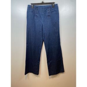 Larry Levine Chambray Dark Denim Jeans Trouser Pants Wide Leg Size 8